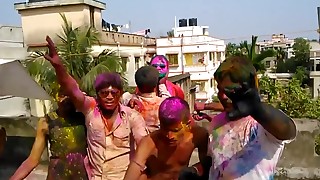 wild holi celebration with exposing guy