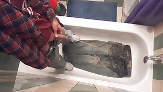 Pissing on my dirty jeans in the bath #3