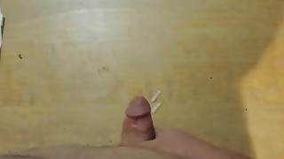 Chubby cumming on table