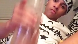 Latino Papi plays with his new toy for his BIG FAT DICK!