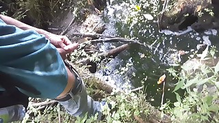 Piss & foreskin play in a pond near the creek #2