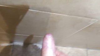 Hung Uncut Brit Cumming in Public Bathroom