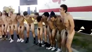 Rugby team gets off their bus naked